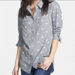 Hinge Light Gray White Polkadot Button Down Shirt sz Small
